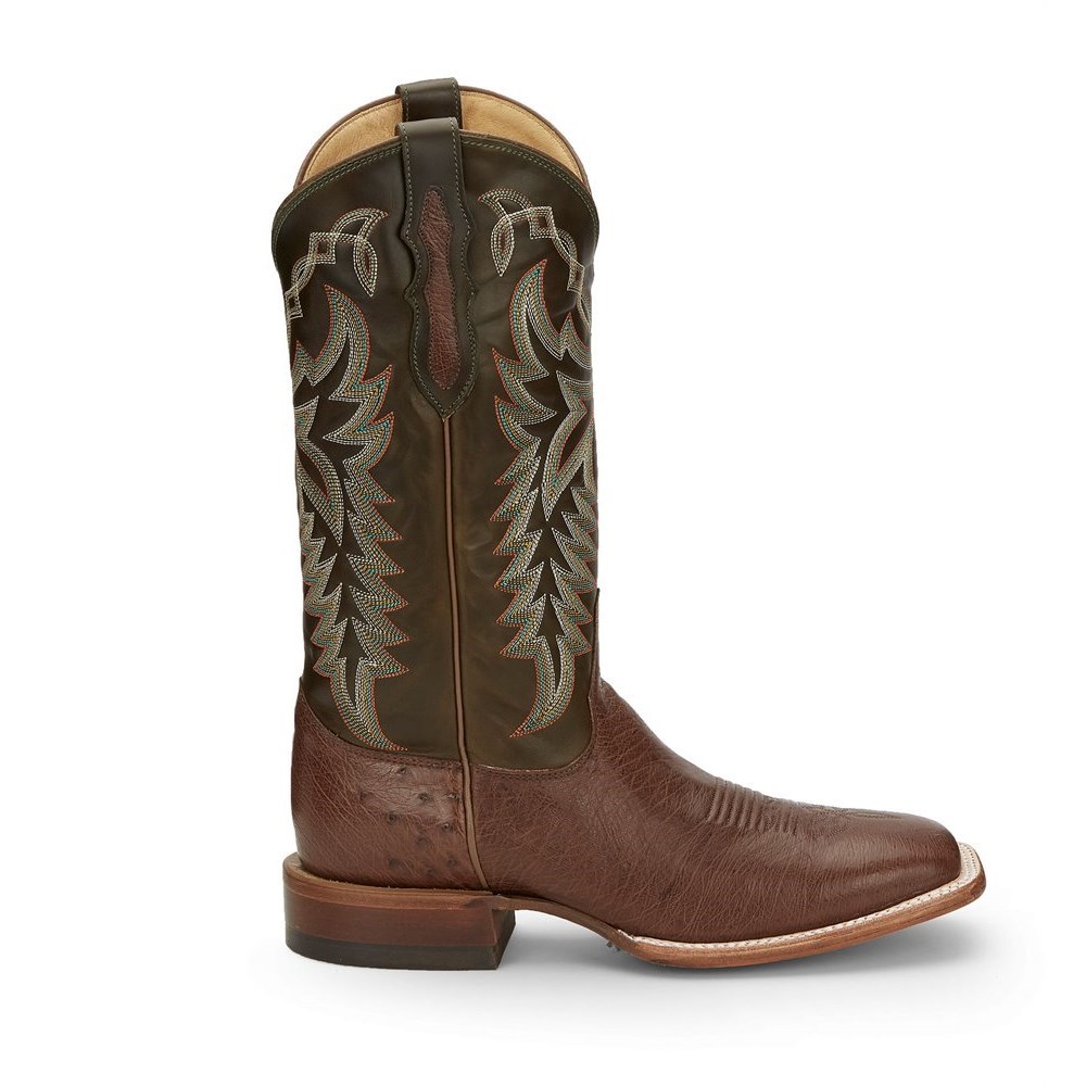 Justin Pascoe Smooth Ostrich Men's Cowboy Boots Brown | WHETDX-856