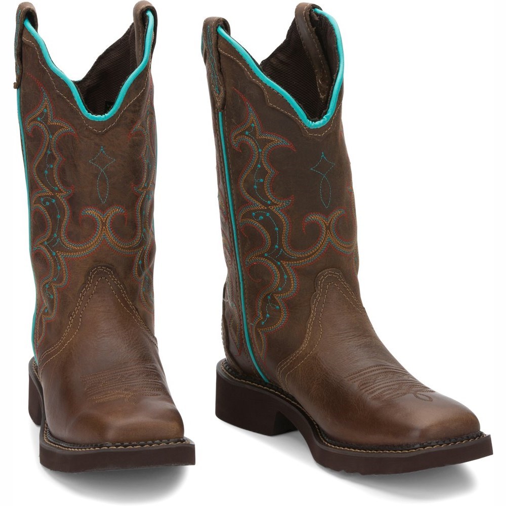 Justin Raya Women\'s Cowboy Boots Brown | QRJZKU-164